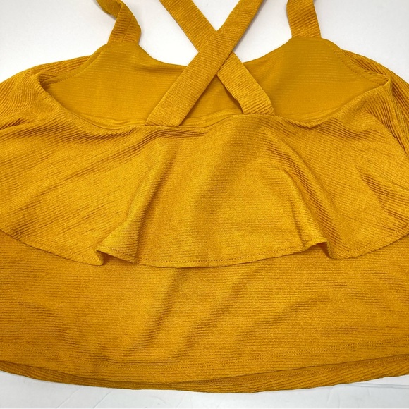 Madewell Tank Top Gold Criss Cross Strap Crop Medium Yellow Ribbed Ruffle - Picture 11 of 16